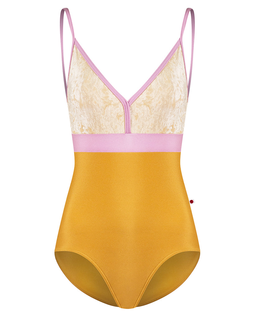 Yumiko Zoe Colour Block V Front with Crushed Velvet Camisole Leotard - Womens - Glow / Confetti / Vanilla