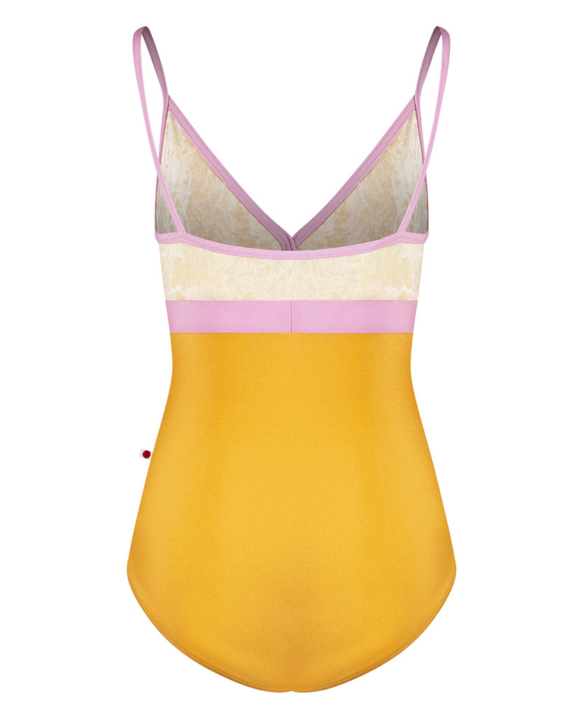 Yumiko Zoe Colour Block V Front with Crushed Velvet Camisole Leotard - Womens - Glow / Confetti / Vanilla