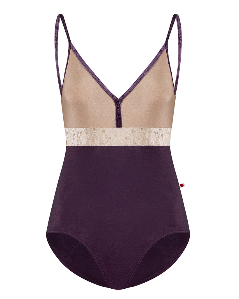 Yumiko Zoe Colour Block V Front with Velvet Camisole Leotard - Womens - Eggplant / Toffee