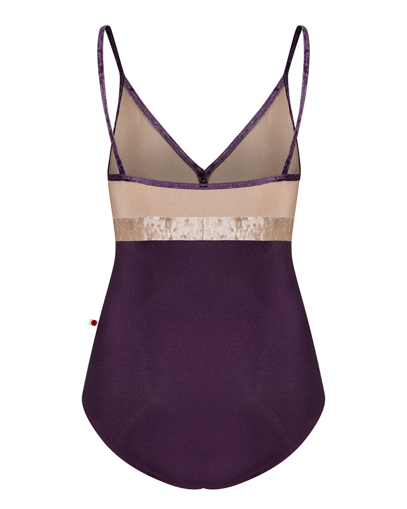 Yumiko Zoe Colour Block V Front with Velvet Camisole Leotard - Womens - Eggplant / Toffee