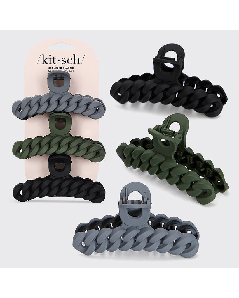 Kitsch Eco-Friendly Chain Claw Clip 3pc Set - Black / Moss