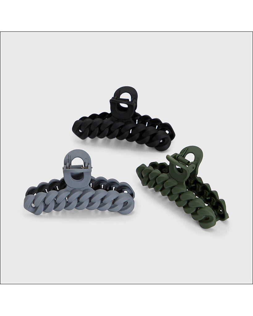 Kitsch Eco-Friendly Chain Claw Clip 3pc Set - Black / Moss