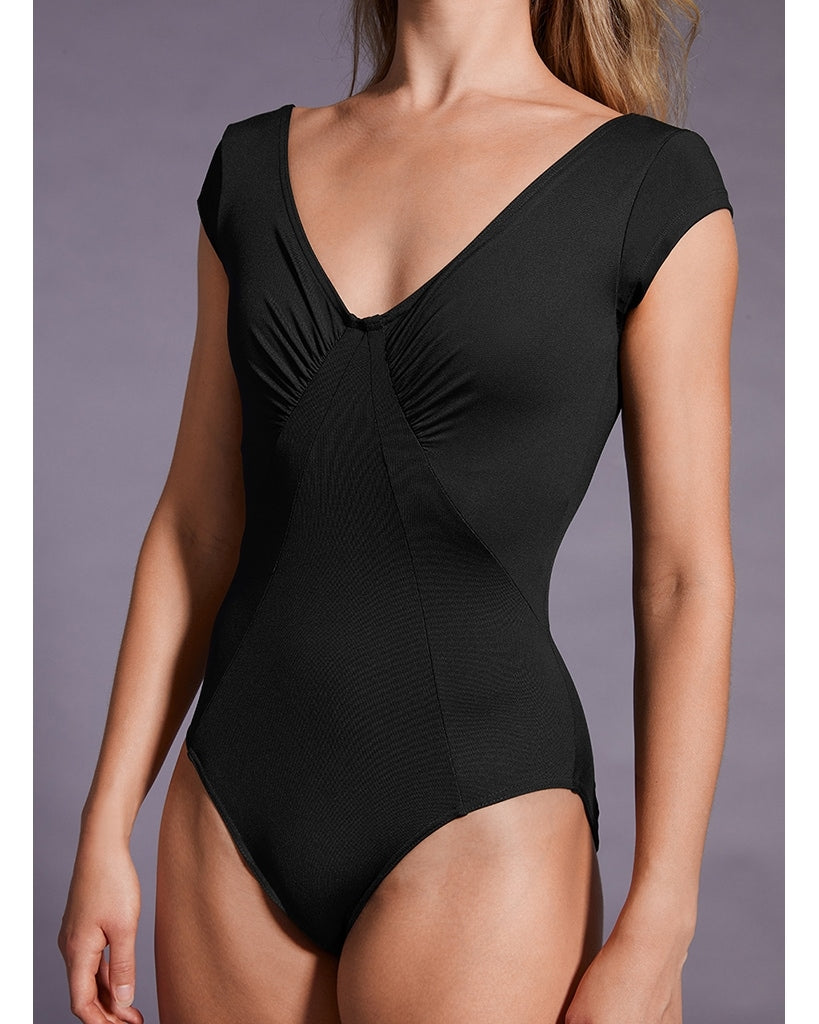 Mirella Black Label Paneled Scoop Neck Low Back Cap Sleeve Leotard - MB7230 Womens - Dancewear - Bodysuits & Leotards - Dancewear Centre Canada