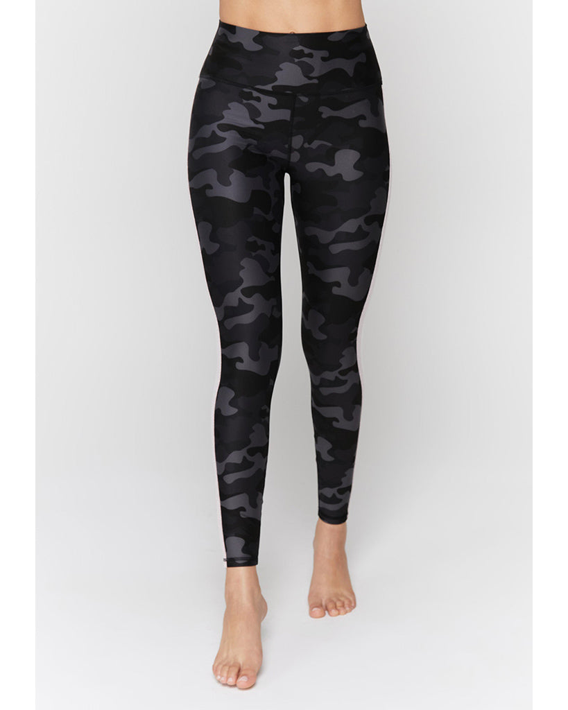 Spiritual Gangster Essential 7/8 High Waist Legging with Stripe - Womens - Black Camo Print - Activewear - Bottoms - Dancewear Centre Canada