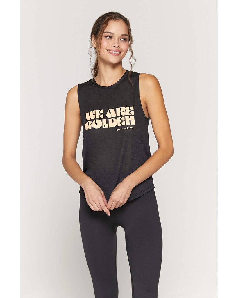 Spiritual Gangster Golden Active Muscle Tank - SU13611010 - Womens - Black - Activewear - Tops - Dancewear Centre Canada