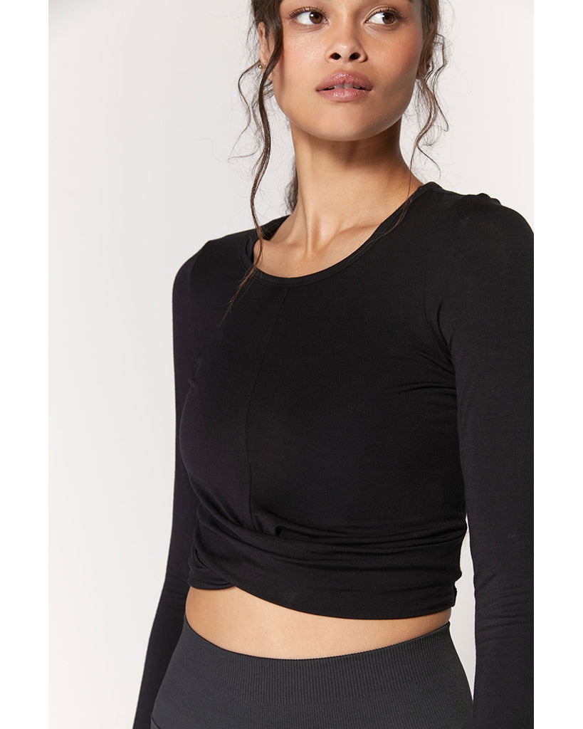 Spiritual Gangster Muse Twist Front Long Sleeve Top - SP1361900 - Womens - Black - Activewear - Tops - Dancewear Centre Canada