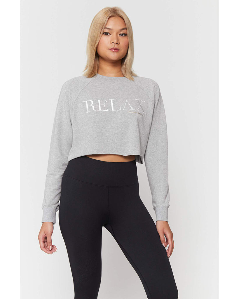 Spiritual Gangster Relax Izzy Crop Crew Sweatshirt - HO10417028 - Womens - Heather Grey - Activewear - Tops - Dancewear Centre Canada