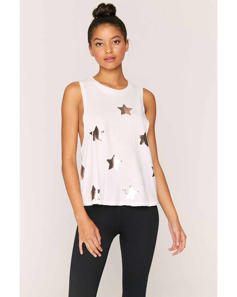 Spiritual Gangster Surplice Back Swing Tank - Womens - Rose Gold Star Print - Activewear - Tops - Dancewear Centre Canada