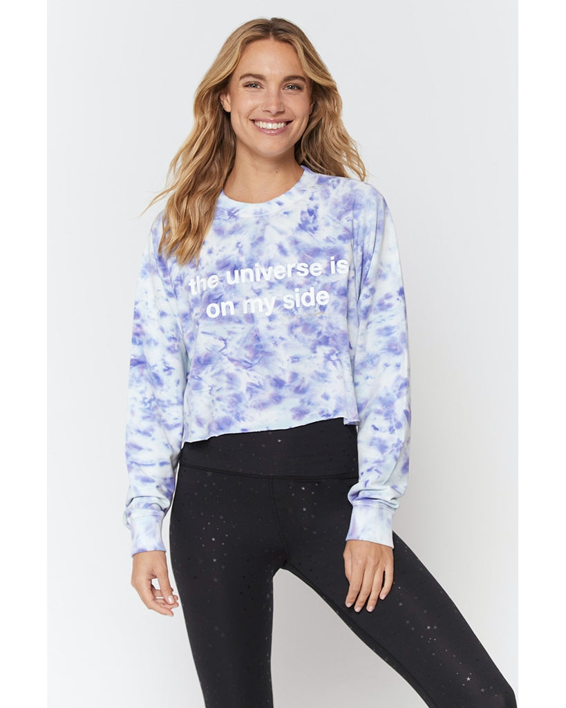 Spiritual Gangster Universe Izzy Crop Crew Sweatshirt - HO10417045 - Womens - Eclipse Cloud Tie Dye - Activewear - Tops - Dancewear Centre Canada