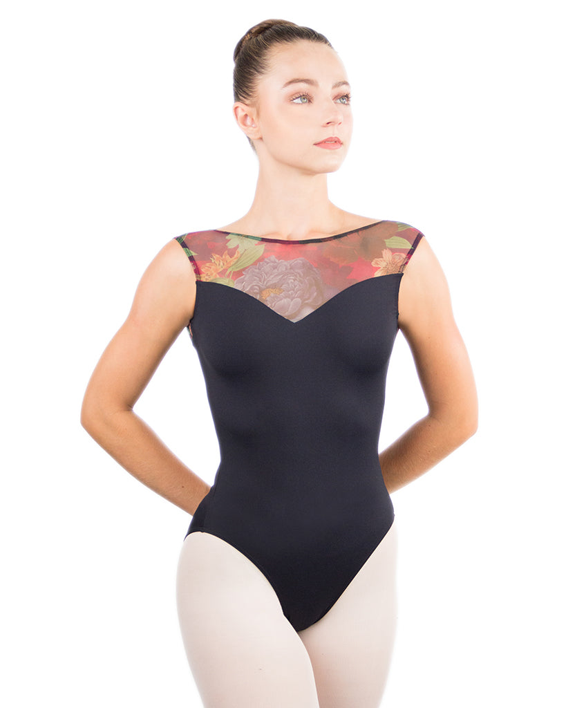 Ballet Rosa Gabriella Mesh Boat Neck Scoop Back Tank Leotard - Womens - Floral Print - Dancewear - Bodysuits & Leotards - Dancewear Centre Canada